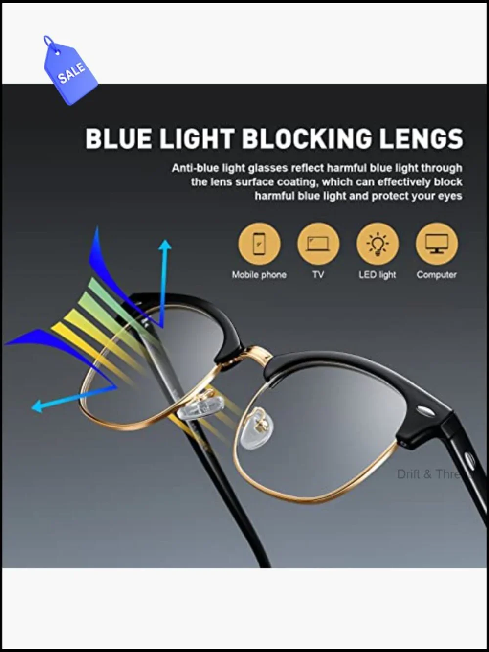 Blue Light Blocking Glasses Half Frame Anti Eyestrain Computer Gaming Glasses